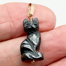 Load image into Gallery viewer, Hematite Kitty Cat Pendant Necklace|Semi Precious Stone Jewelry|14k Pendant
