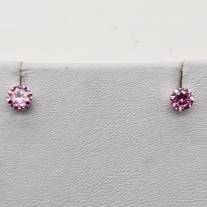 October Birthstone Shine 5mm Pink Cubic Zircon Sterling Silver Earrings - PremiumBead Alternate Image 5