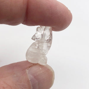 Howling New Moon 2 Carved Clear Quartz Wolf Coyote Beads | 21x11x8mm | Clear