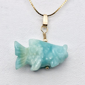 Swimmin'! Amazonite Fish Koi 14Kgf Pendant |1 1/8" Long | Blue | - PremiumBead Alternate Image 2