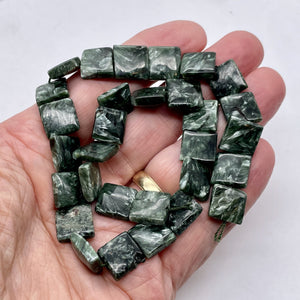 3 Russian Seraphinite 13x13mm Square Coin Beads 009576