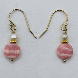 Rhodochrosite and Pearl Drop 14K Gold Filled Earrings | 1 1/2" Long |