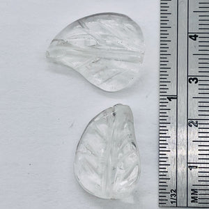 2 Carved Clear Quartz 19x17x6mm Leaf Beads 10168