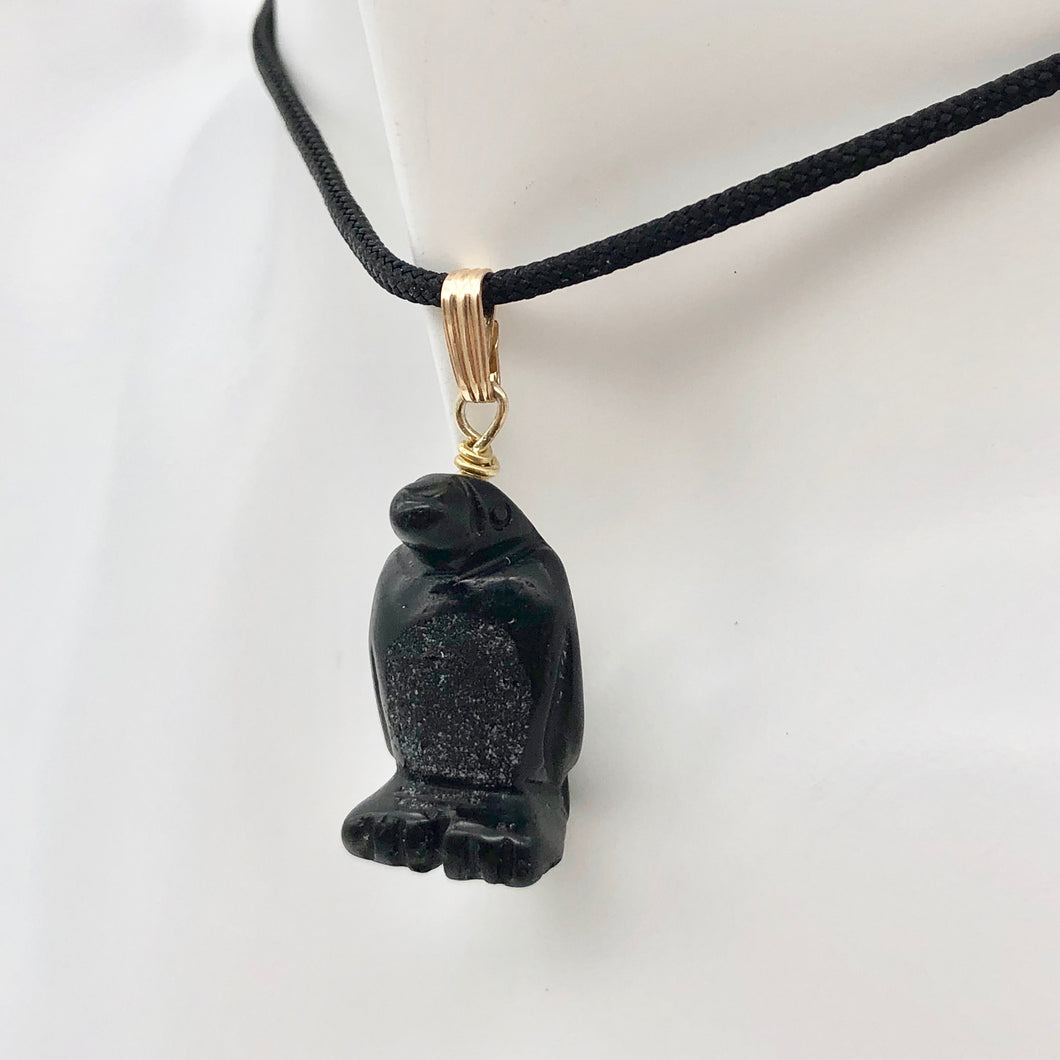 Tuxedo Obsidian Penguin 14K Gold Filled Pendant, Black and White 509273OBG - PremiumBead Primary Image 1