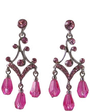Load image into Gallery viewer, Shimmer! Silvertone &amp; Pink Crystal Fashion Earrings 10079E
