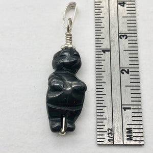 Hand Carved Hematite Goddess of Willendorf Sterling Silver Pendant| 1 1/2" long| - PremiumBead Alternate Image 3