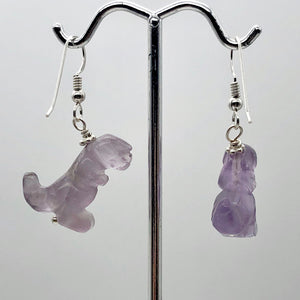 Amethyst Tyrannosaurus Rex Sterling Silver Drop Earrings| 1.5" Long | Purple |