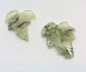 Carved 2 Green W/Dendrites Prehnite Leaf Beads 10532E - PremiumBead Primary Image 1