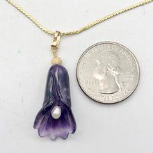 Load image into Gallery viewer, Lily! Natural Carved Amethyst Flower14Kgf Pendant |1 9/16 x 5/16&quot; | Purple | - PremiumBead Alternate Image 3
