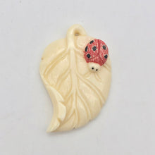 Load image into Gallery viewer, Loving Ladybug on a Leaf Hand Carved Pendant Bead | 44x29x8.5mm | 10870 - PremiumBead Alternate Image 3
