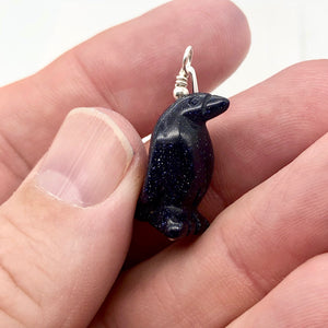 Blue Gold Stone Hand Carved Penguin & Silver Pendant| 1 3/8" Long| Blue Spark | - PremiumBead Alternate Image 4