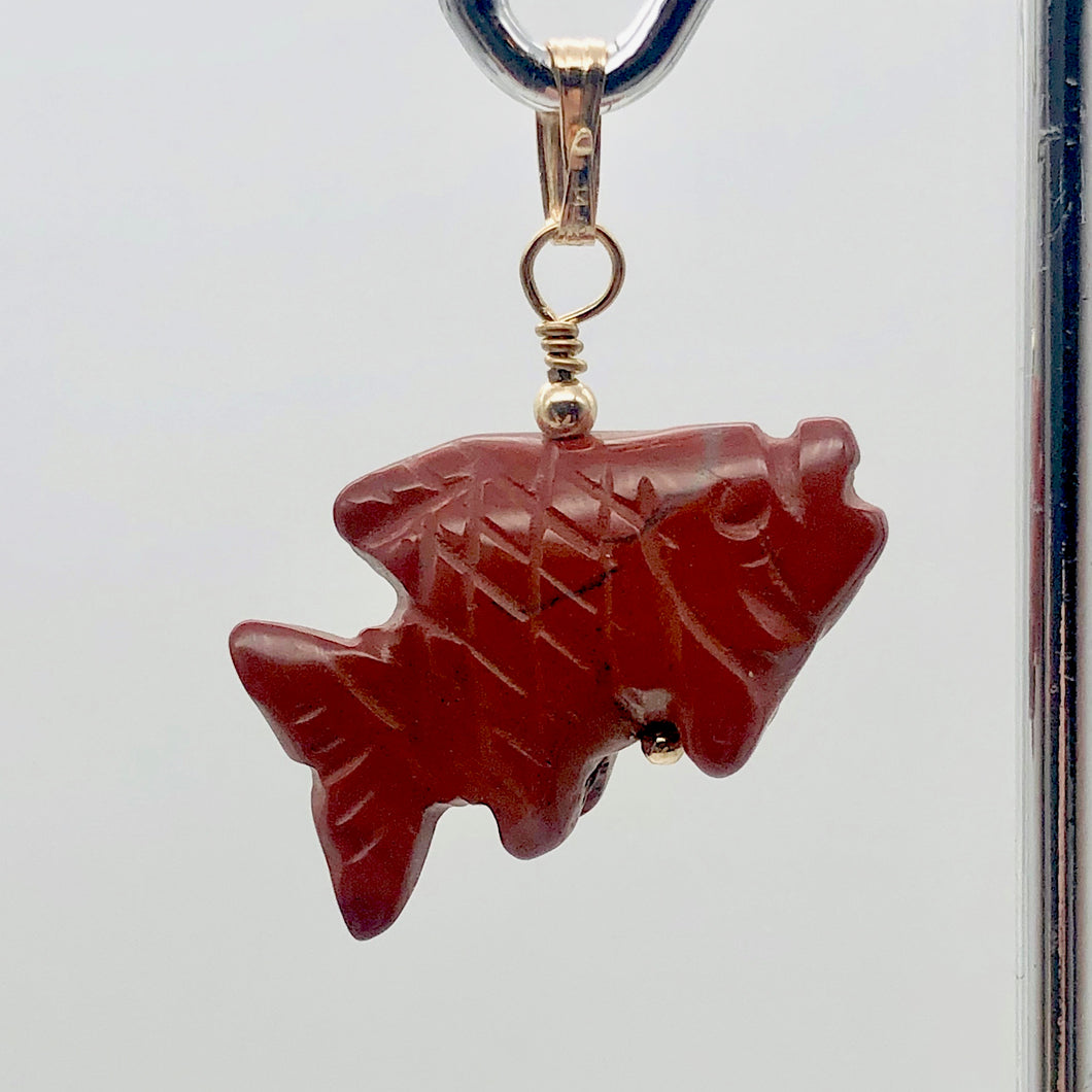 Jasper Koi Fish Pendant Necklace | Semi Precious Stone Jewelry | 14kgf Pendant | - PremiumBead Primary Image 1