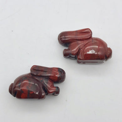 Hoppity 2 Hand Carved Brecciated Jasper Bunny Rabbit Beads | 22x12x10m | Red - PremiumBead Primary Image 1