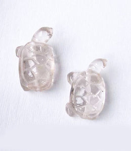 Charming 2 Carved Clear Quartz Turtle Beads | 21.5x13.5x9mm | Clear - PremiumBead Primary Image 1
