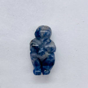 2 Carved Sodalite Goddess of Willendorf Beads | 20x9x7mm | Blue white
