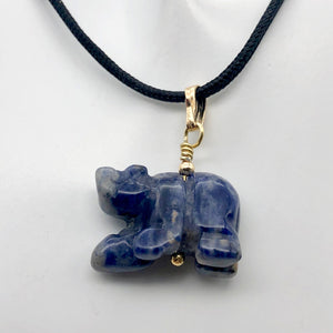 Roar! Hand Carved Natural Sodalite Bear 14Kgf Pendant - PremiumBead Alternate Image 4