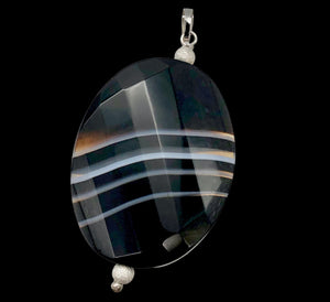 Stunning! Faceted Sardonyx Agate Sterling Silver Pendant | 2 1/4" Long |