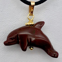 Load image into Gallery viewer, Jasper Dolphin Pendant Necklace | Semi Precious Stone Jewelry | 14k gf Pendant - PremiumBead Alternate Image 4
