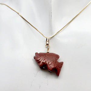 Jasper Koi Fish Pendant Necklace | Semi Precious Stone Jewelry | 14kgf Pendant | - PremiumBead Alternate Image 4
