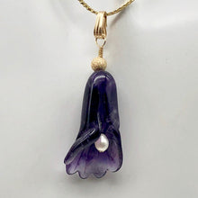 Load image into Gallery viewer, Lily! Natural Carved Amethyst Flower14Kgf Pendant |1 9/16 x 5/16&quot; | Purple | - PremiumBead Primary Image 1
