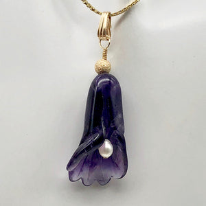 Lily! Natural Carved Amethyst Flower14Kgf Pendant |1 9/16 x 5/16" | Purple | - PremiumBead Primary Image 1