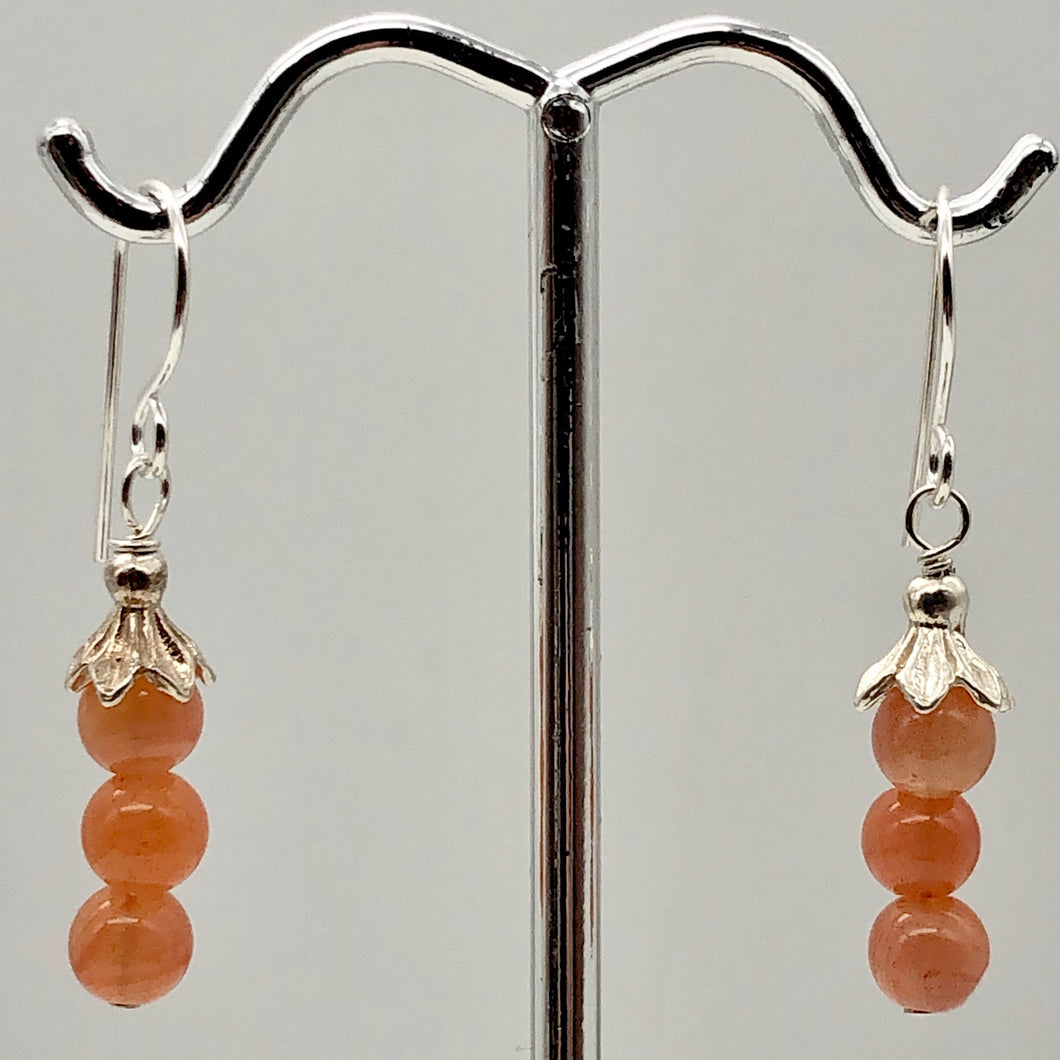 Sterling Silver Peach Chalcedony with Silver Accent Earrings | 1 3/8 inches long |
