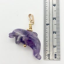 Load image into Gallery viewer, Amethyst Dolphin Pendant Necklace | Semi Precious Stone Jewelry | 14k Pendant - PremiumBead Alternate Image 4
