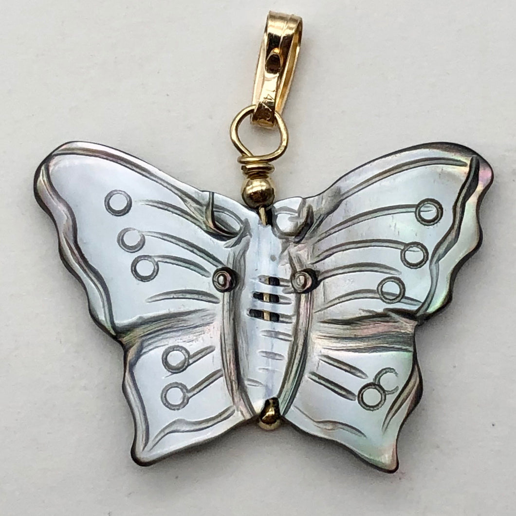 Mussel Shell Carved Butterfly 14K Gold Filled Pendant | 1