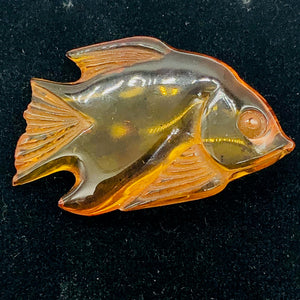 Amber carved Fish Worry-Stone | 39x25x7 mm | Orange | 1 Figurine