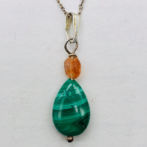 Pink Topaz and Malachite Sterling Silver Pendant | 1 3/8" Long | Green/Pink | 1|