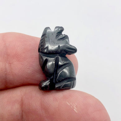 Howling Hematite Wolf Coyote Figurine Worry Stone | 21x11x8mm | Silver Black - PremiumBead Primary Image 1