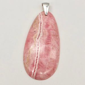 1 Natural Lacy Pink Rhodochrosite 60x30mm Sterling Silver Pendant