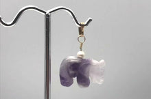 Load and play video in Gallery viewer, Natural Amethyst Carved Elephant 14Kgf Pendant |  20x16x9mm (Elephant) 4mm (Bail Opening) | Purple

