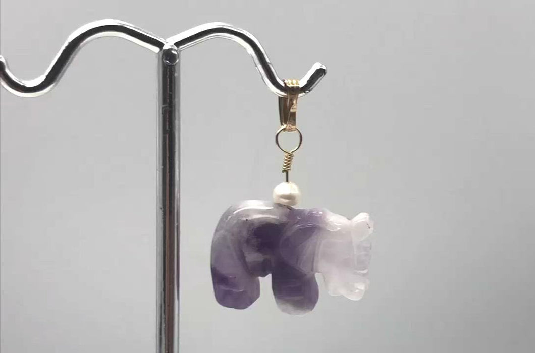 Natural Amethyst Carved Elephant 14Kgf Pendant |  20x16x9mm (Elephant) 4mm (Bail Opening) | Purple