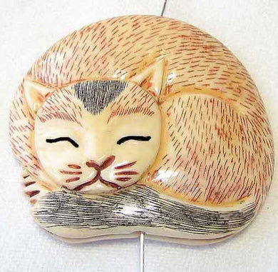 Cozy Cat Scrimshaw Carved Waterbuffalo Bone Bead 4115x - PremiumBead Primary Image 1