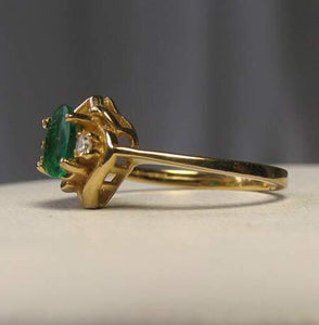 Oval Emerald & Diamonds Solid 14Kt Yellow Gold Solitaire Ring Size 5 9982Ar - PremiumBead Alternate Image 3