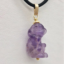 Load image into Gallery viewer, Swingin&#39; Hand Carved Amethyst Monkey and 14K Gold Filled Pendant 509270AMG - PremiumBead Primary Image 1
