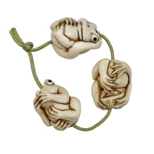 Load image into Gallery viewer, Carved/Etched No Evil Monkey | 2&quot; Long | White Brown | 3 Pendant Beads |
