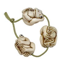 Load image into Gallery viewer, Carved/Etched No Evil Monkey | 2" Long | White Brown | 3 Pendant Beads |

