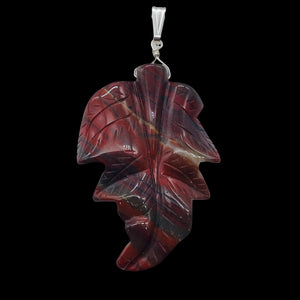 Carved Brecciated Jasper Leaf Sterling Silver Pendant | 2 3/4" Long| 1 pendant |