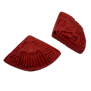 Cinnabar Carved Fan Beads | 25x15x10 mm | Red | 2 Beads |