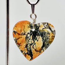 Load image into Gallery viewer, Limbcast Agate Valentine Heart Silver Pendant | 1 1/2 Inch Long | Orange/Green | - PremiumBead Alternate Image 6
