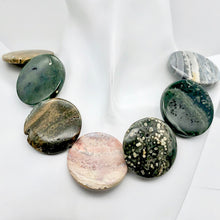 Load image into Gallery viewer, White Gray Green Gold Ocean Jasper Pendant Bead Half Strand| 36mm | 6 beads |
