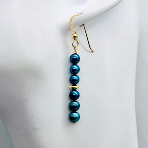 Shinning Teal Fresh Water Pearl 14K Gold Filled Earrings | 2" long | - PremiumBead Alternate Image 4