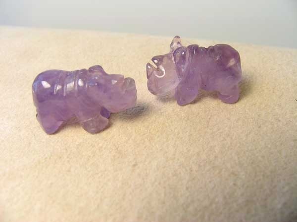 2 Amethyst Hand Carved Rhinoceros Beads 009275Lam | 20x13x8mm | Purple - PremiumBead Primary Image 1
