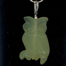 Load image into Gallery viewer, Serpentine Jade Owl Pendant Necklace|Semi Precious Stone Jewelry|Sterling Silver
