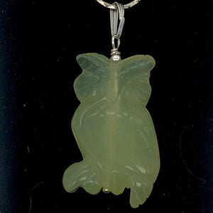 Serpentine Jade Owl Pendant Necklace|Semi Precious Stone Jewelry|Sterling Silver