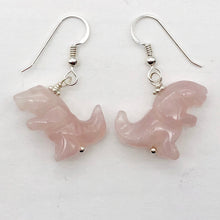 Load image into Gallery viewer, Rose Quartz Tyrannosaurus Rex Sterling Silver Drop Earrings| 1.5&quot; Long | Pink |
