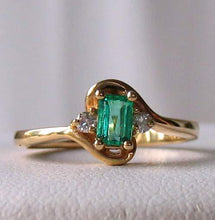 Load image into Gallery viewer, Emerald &amp; White Diamonds Solid 14Kt Yellow Gold Solitaire Ring Size 6 3/4 9982Be - PremiumBead Alternate Image 2
