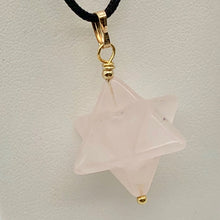 Load image into Gallery viewer, Kabbalah Carved Rose Quartz Merkaba Star 14Kgf Pendant | 25x15x15mm (Star), 6mm (Bail Opening), 1.43&quot; (Long) | Pink/Gold - PremiumBead Alternate Image 4
